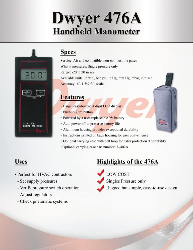 Dwyer's 476A Single Pressure Digital Manometer
