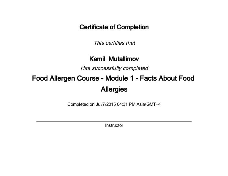 CERTIFICATE_Food Allergen Course Module 1
