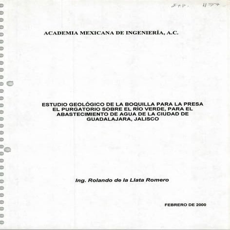 Estudios geológicos de la boquilla de la Presa del Purgatorio sobre el Río Ve...