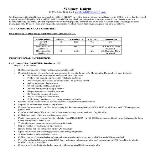 Whitney Knight updated CV
