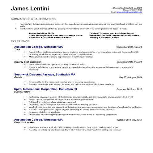 James Lentini resume 