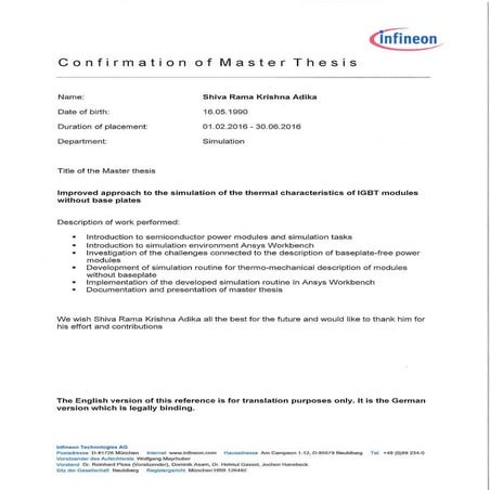 Certificate of Master Thesis - English