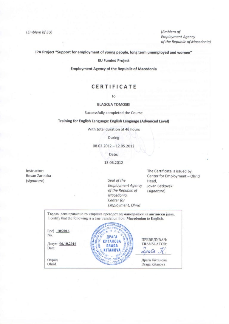 CERTIFICATE - Successfully completed the Course - Training for Englis…