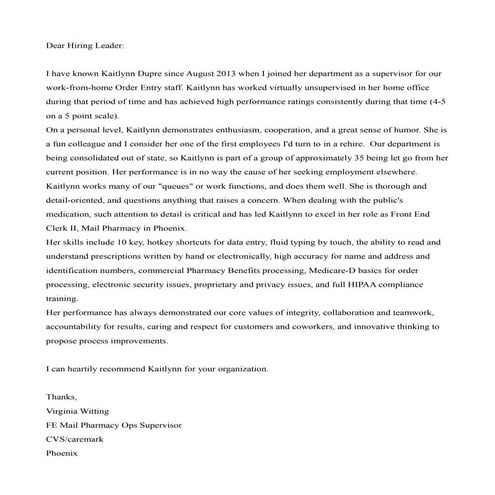 Letter of Recommendation from Babbett | DOCX