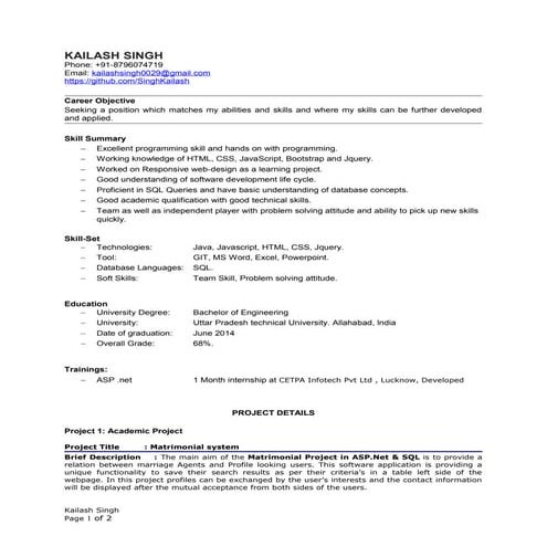 Kailash resume