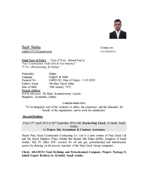 Resume Sujit Sinha