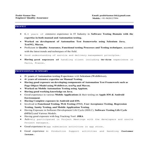 Prabir Kumar Das_Resume for QA Profile