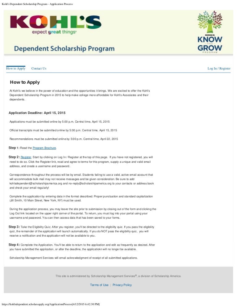 Kohl's Dependent Scholarship Program Application Process
