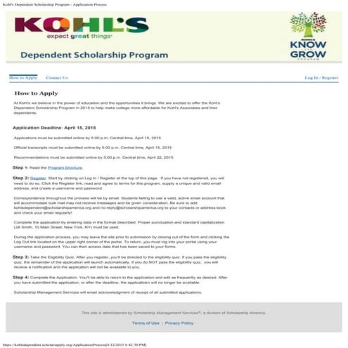 Kohl's Dependent Scholarship Program - Application Process
