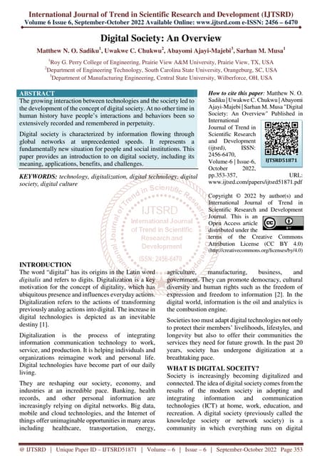 Digital Society An Overview