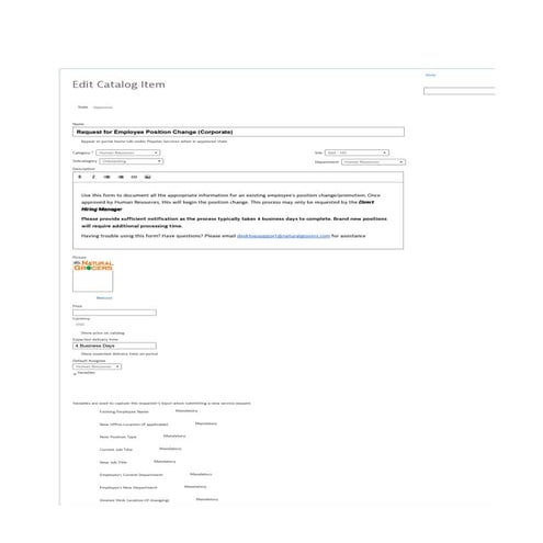 Request for Employee Position Change (Corporate) Edit View