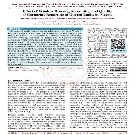 Effect of Window Dressing Accounting and Quality of Corporate Reporting ...
