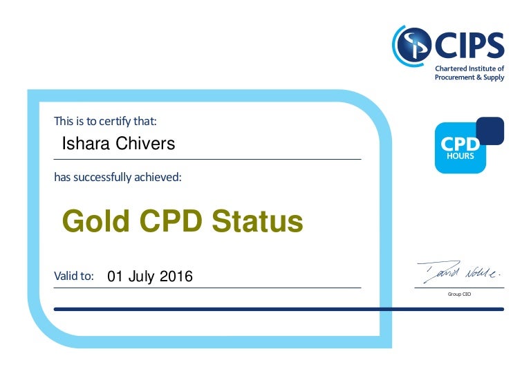 CPD GOLD STATUS JULY 2016