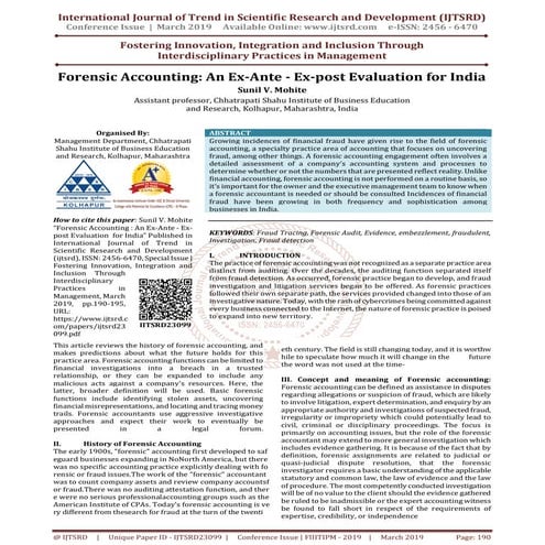 Forensic Accounting An Ex Ante Ex post Evaluation for India