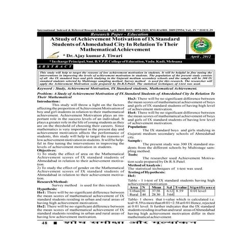 Achievement Motivation Across Gender And Different Academic Majors | PDF