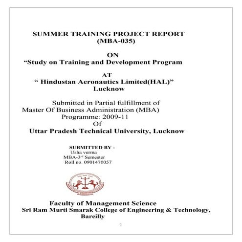 48041656 a-project-report-on-training-and-development-of-hal