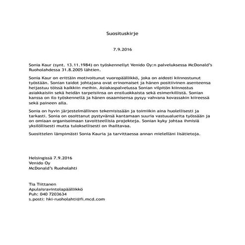 Suosituskirje Sonia Kaur PDF