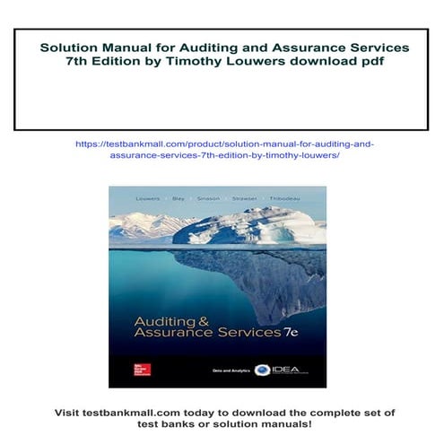 Auditing & Assurance Services, 8th Edition Timothy Louwers | PDF