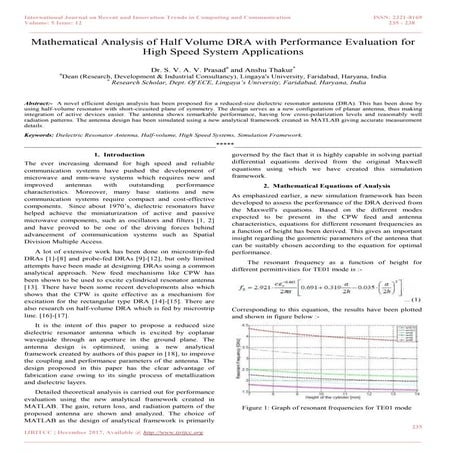 Mathematical Analysis of Half Volume DRA with Performance Evaluation for High...