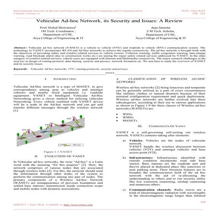Vehicular Ad-hoc Network, its Security and Issues: A Review