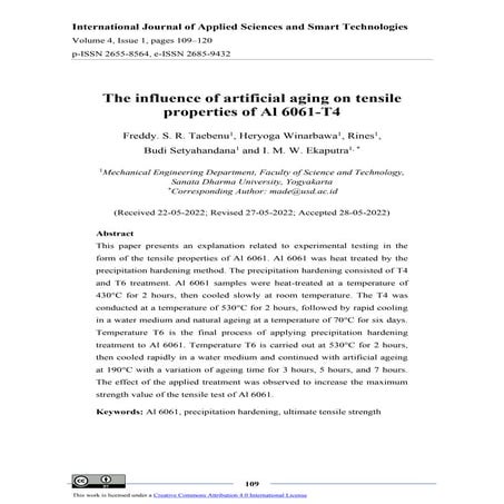 The Influence Of Artificial Aging On Tensile Properties Of Al 6061-T4 | PDF