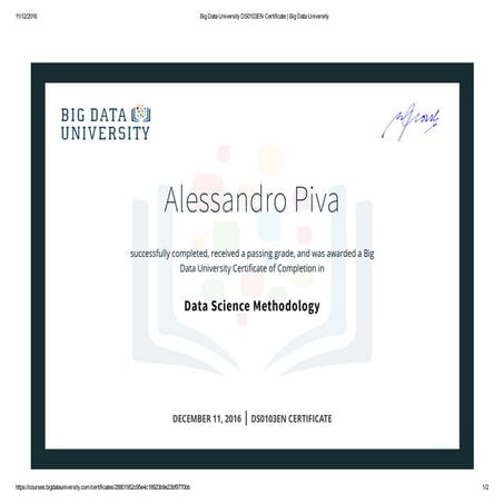 Big Data University BD0111EN Certificate _ Big Data University | PDF