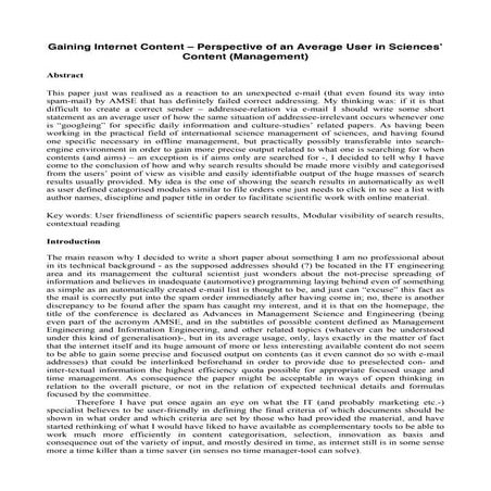 Gaining Internet Content – Perspective of an Average User in Sciences’ Content