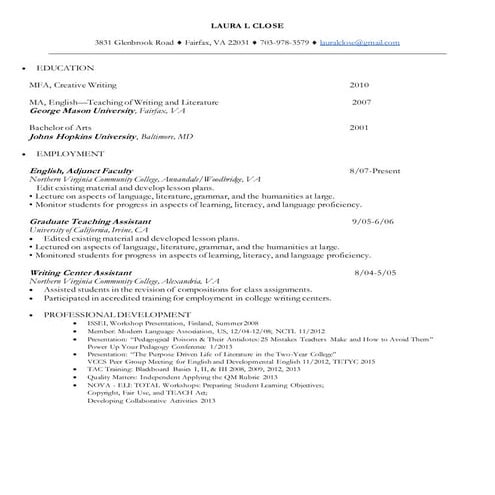 resumeLAURA L CLOSE