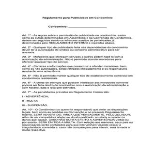 Regulamento sobre publicidade em co...