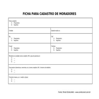 Ficha para cadastro de moradores de...