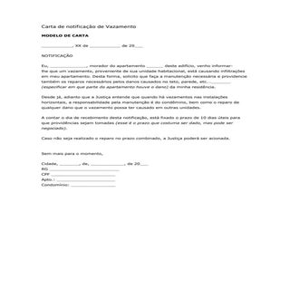 Carta de notificação de vazamento