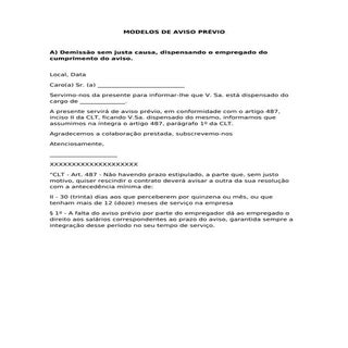 Modelos de aviso prévio