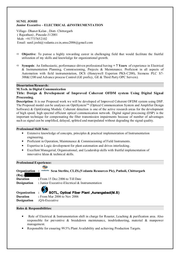 junior executive resume