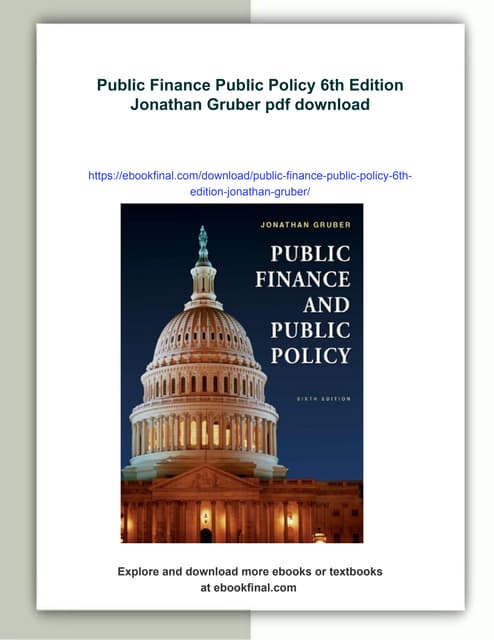 Public Finance Public Policy 6th Edition Jonathan Gruber | PDF