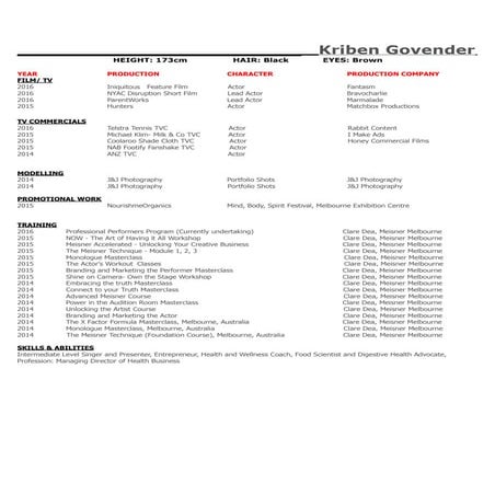 Kriben Govender ACTING BIO-1