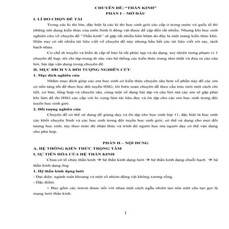 Chuyên đề Thần kinh ở động vật 