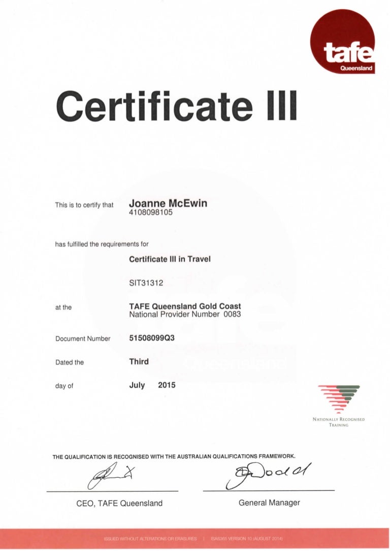 Certificate III Travel Certificate III Travel