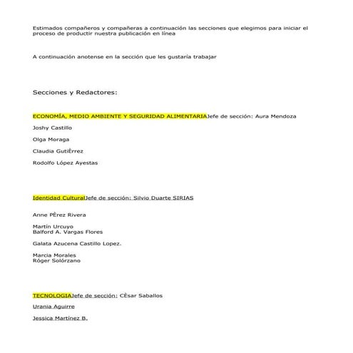 Secciones y Redactores