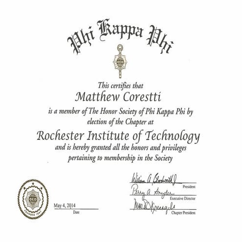 Phi Kappa Phi Certificate