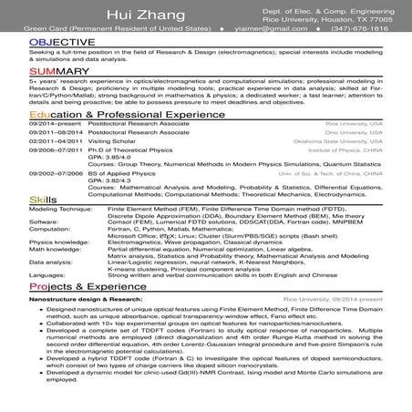 Resume_Hui_Zhang_Rice_University