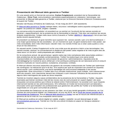 Síntesi 48a sessió web: 'Presentació del Manual de governs a Twitter'