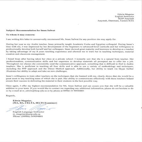 A letter of recommendation( Iman Safwat) | DOCX