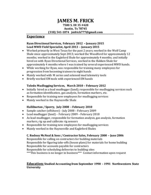 JAMES FRICK RESUME