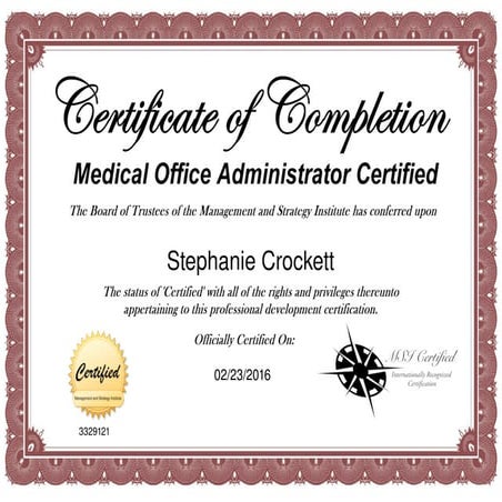 Medical Office Administrator Certificate 022316