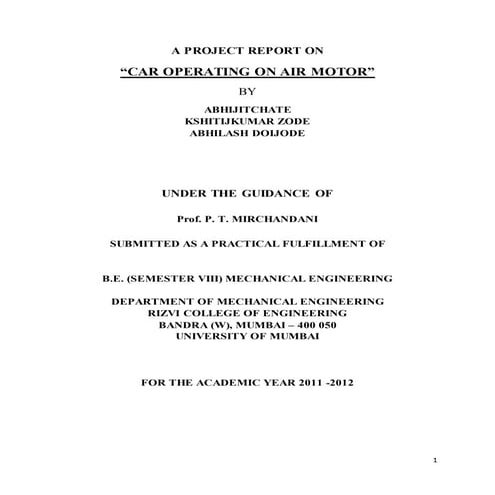 report of air powered cars | DOCX