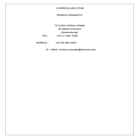 CURRICULUM VITAE Ronica  20160317