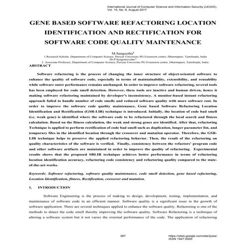 Gene Based Software Refactoring Location Identification and ...