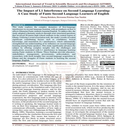 The Impact of L1 Interference on Second Language Learning A Case Study of Fan...