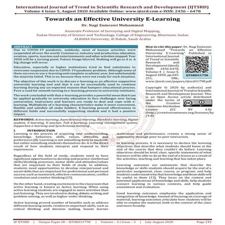 Towards an Effective University E Learning