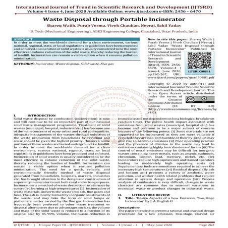 Waste Disposal through Portable Incinerator